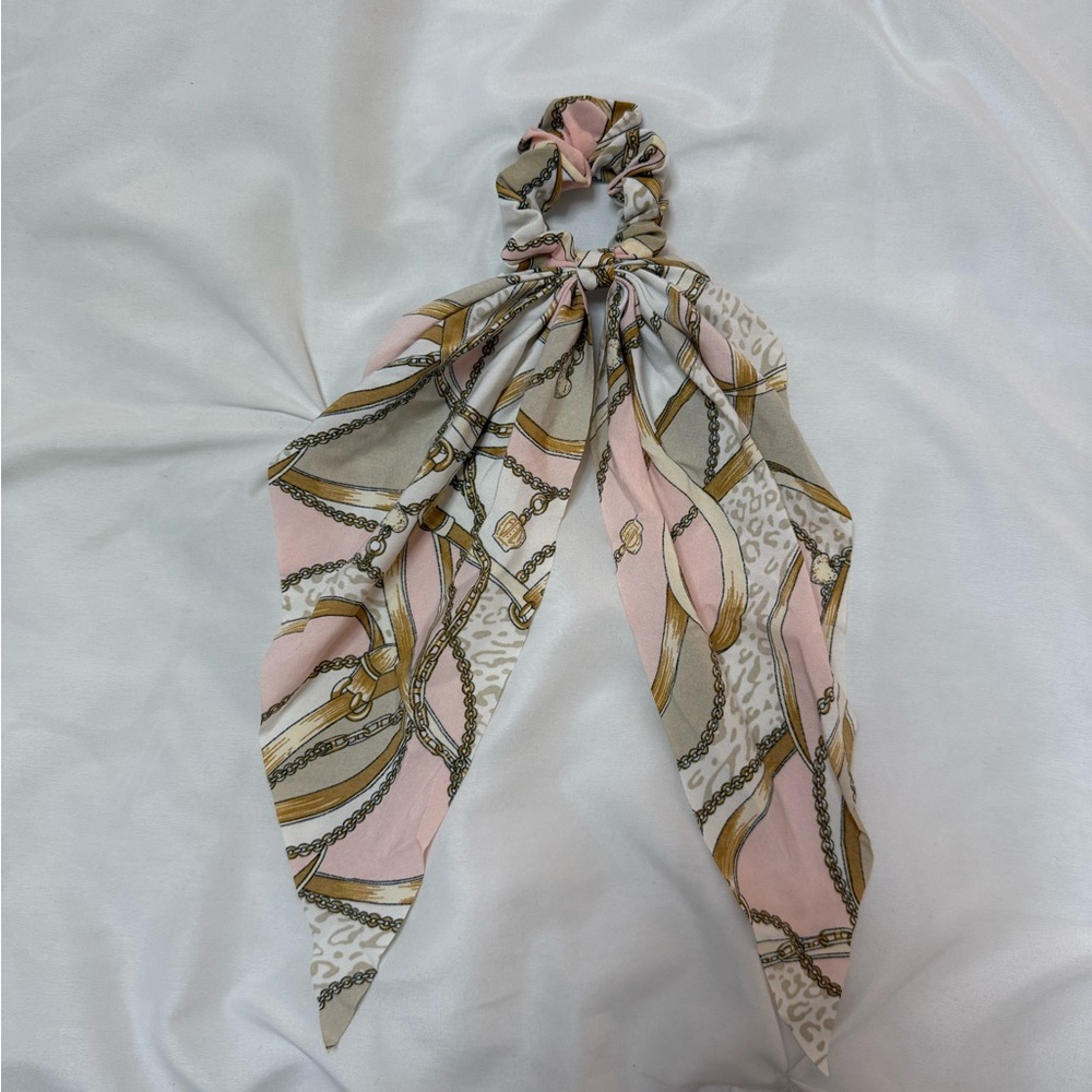 Elegant Pink and Gold Scarf Scrunchie
